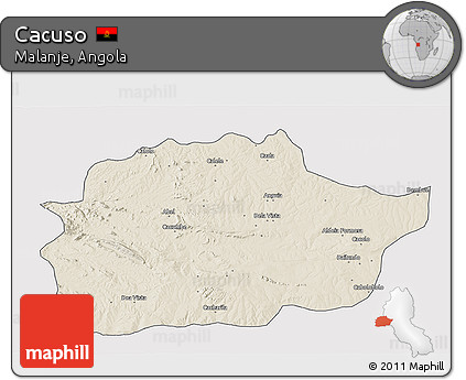 Shaded Relief 3D Map of Cacuso, single color outside