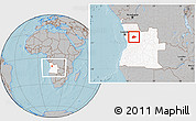 Gray Location Map of Cacuso, highlighted country, within the entire country, hill shading