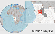 Gray Location Map of Cacuso, highlighted country, highlighted parent region, hill shading