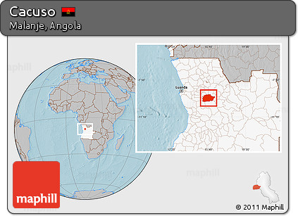 Gray Location Map of Cacuso, highlighted country, hill shading