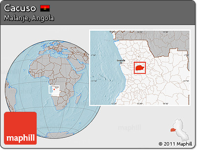 Gray Location Map of Cacuso, highlighted country, hill shading