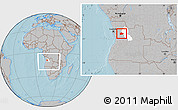 Gray Location Map of Cacuso, highlighted parent region, within the entire country, hill shading