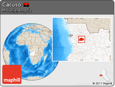 Shaded Relief Location Map of Cacuso, highlighted country