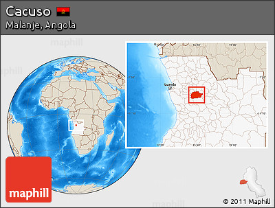 Shaded Relief Location Map of Cacuso, highlighted country