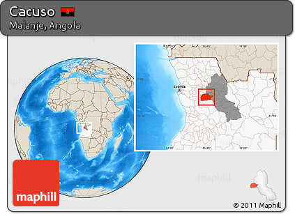 Shaded Relief Location Map of Cacuso, highlighted country, highlighted parent region
