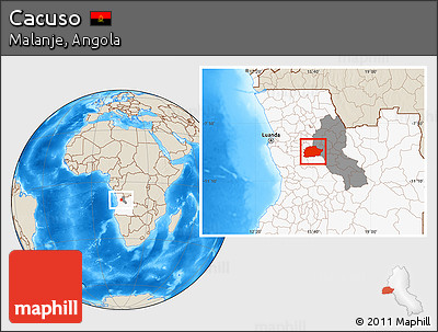 Shaded Relief Location Map of Cacuso, highlighted country, highlighted parent region