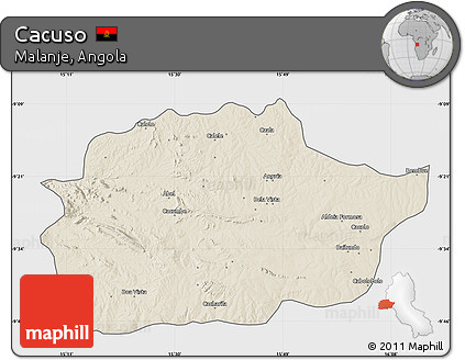 Shaded Relief Map of Cacuso, single color outside