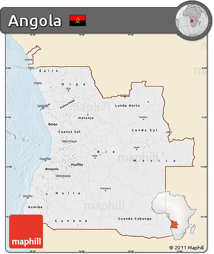 Classic Style Map of Angola, single color outside