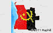 Flag Map of Angola, single color outside, bathymetry sea, flag aligned to the middle