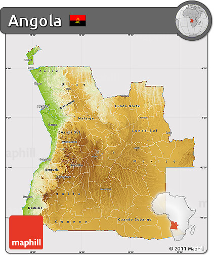 Physical Map of Angola, cropped outside