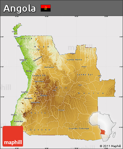 Physical Map of Angola, cropped outside