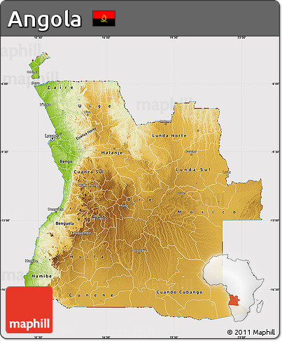 Physical Map of Angola, cropped outside