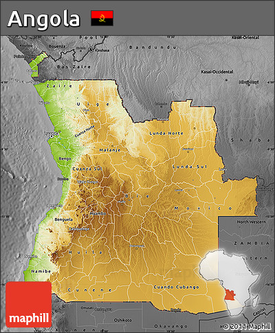 Physical Map of Angola, darken, desaturated