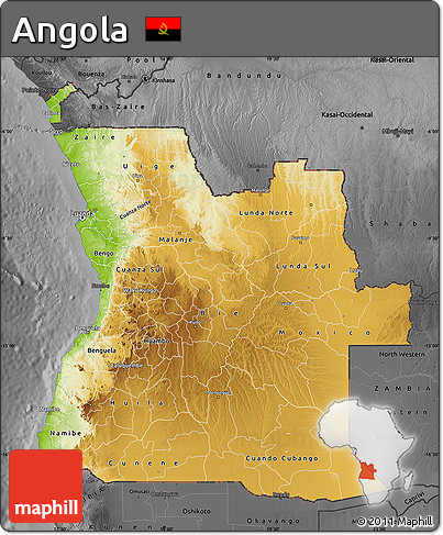 Physical Map of Angola, darken, desaturated