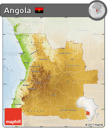 Physical Map of Angola, lighten