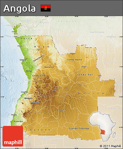 Physical Map of Angola, lighten