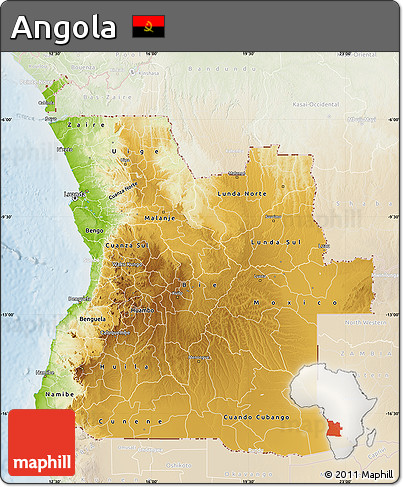 Physical Map of Angola, lighten