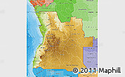 Physical Map of Angola, political shades outside
