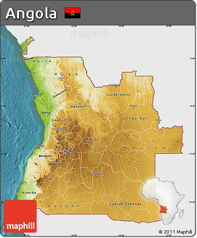 Physical Map of Angola, single color outside, satellite sea
