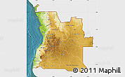 Physical Map of Angola, single color outside, satellite sea