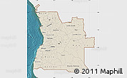 Shaded Relief Map of Angola, single color outside, satellite sea