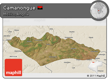 Satellite 3D Map of Camanongue, shaded relief outside