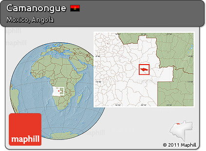Savanna Style Location Map of Camanongue, highlighted country, hill shading