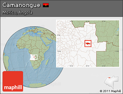 Savanna Style Location Map of Camanongue, highlighted country, hill shading