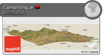 Satellite Panoramic Map of Camanongue, shaded relief outside