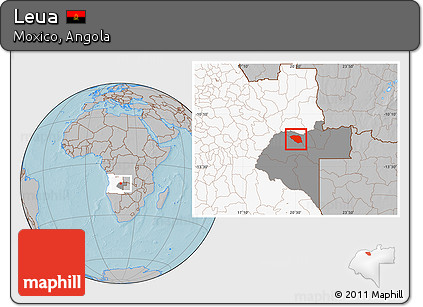 Gray Location Map of Leua, highlighted country, highlighted parent region, hill shading