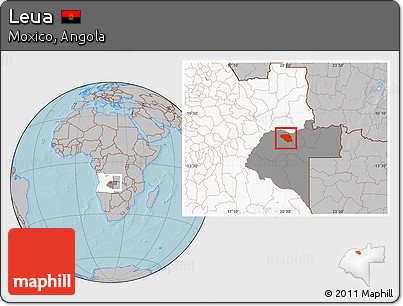Gray Location Map of Leua, highlighted country, highlighted parent region, hill shading
