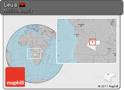 Gray Location Map of Leua, highlighted parent region, within the entire country, hill shading