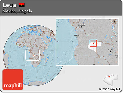 Gray Location Map of Leua, highlighted parent region, within the entire country, hill shading