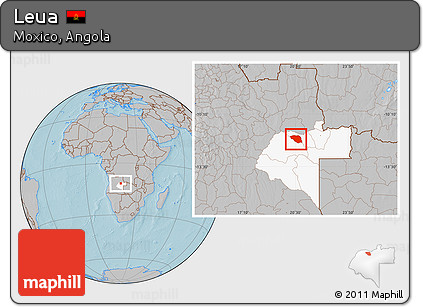 Gray Location Map of Leua, highlighted parent region, hill shading