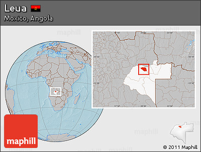 Gray Location Map of Leua, highlighted parent region, hill shading