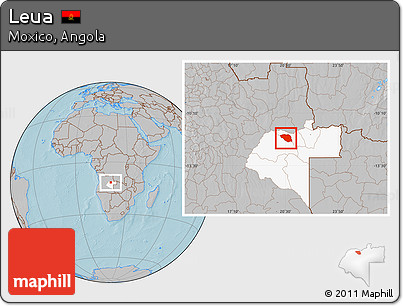 Gray Location Map of Leua, highlighted parent region, hill shading
