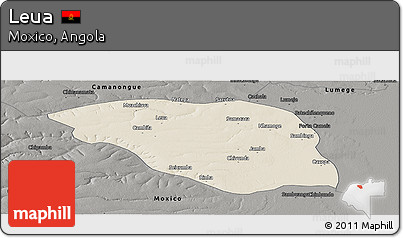 Shaded Relief Panoramic Map of Leua, darken, semi-desaturated