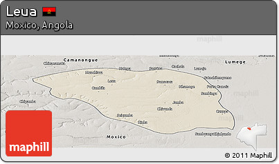 Shaded Relief Panoramic Map of Leua, semi-desaturated