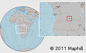 Gray Location Map of Luau, within the entire country, hill shading
