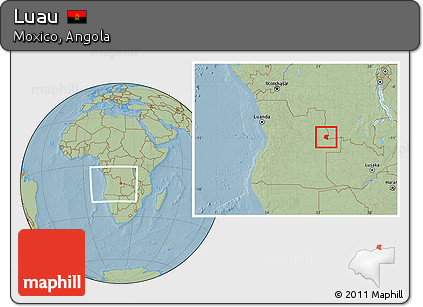 Savanna Style Location Map of Luau, within the entire country, hill shading
