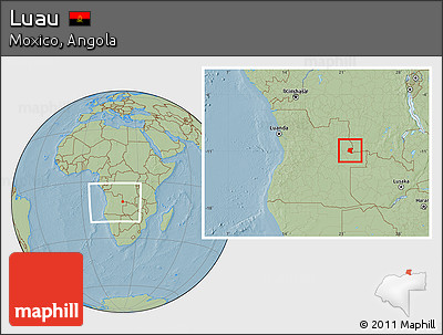 Savanna Style Location Map of Luau, within the entire country, hill shading