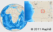 Shaded Relief Location Map of Luau, within the entire country
