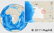 Shaded Relief Location Map of Luau, highlighted country, within the entire country
