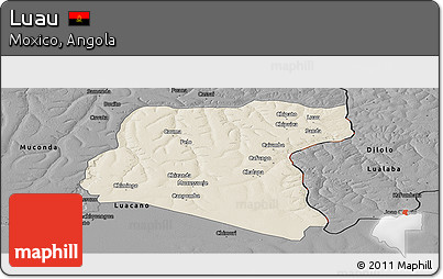 Shaded Relief Panoramic Map of Luau, darken, desaturated