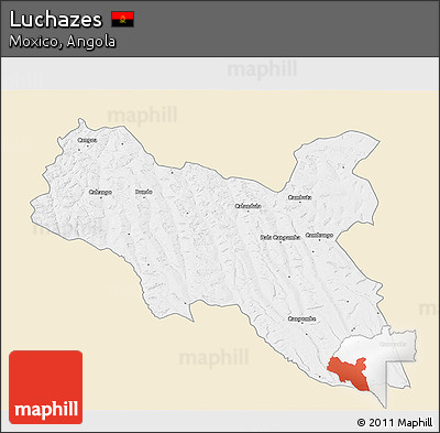 Classic Style 3D Map of Luchazes, single color outside