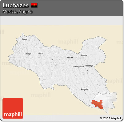 Classic Style 3D Map of Luchazes, single color outside
