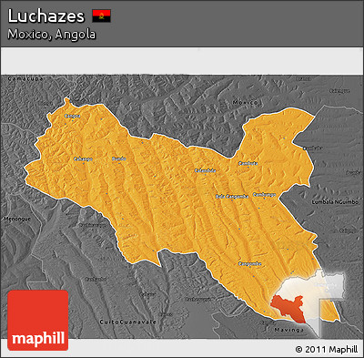 Political 3D Map of Luchazes, darken, desaturated