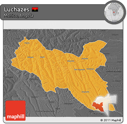 Political 3D Map of Luchazes, darken, desaturated