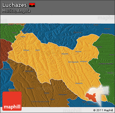 Political 3D Map of Luchazes, darken