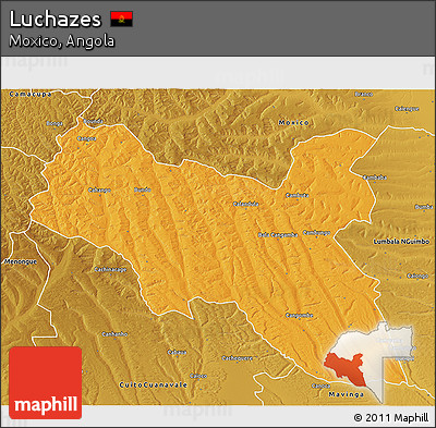 Political 3D Map of Luchazes, physical outside